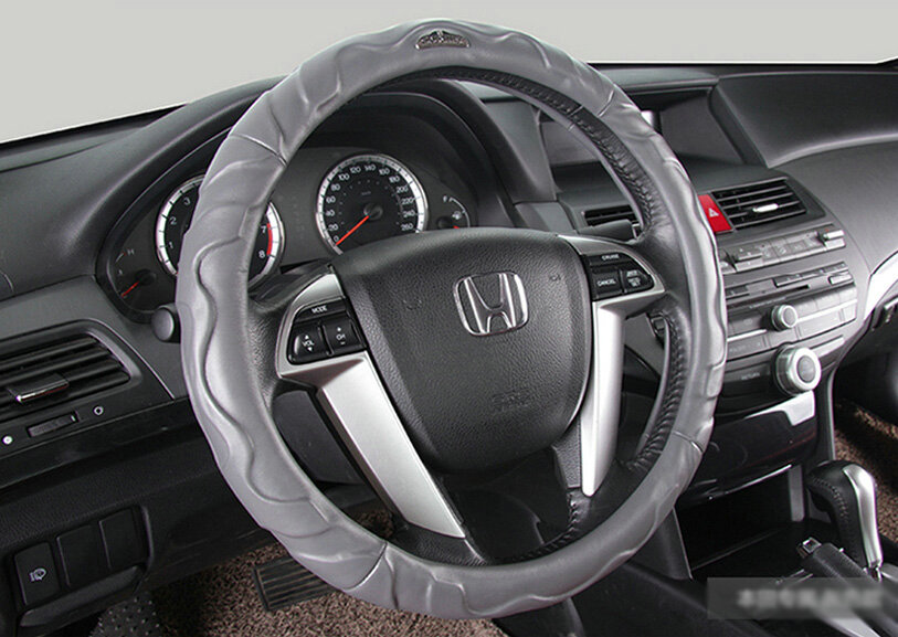 Cool Car Steering Wheels Covers Genuine Sheepskin Leather 15 Inch 38CM - Grey