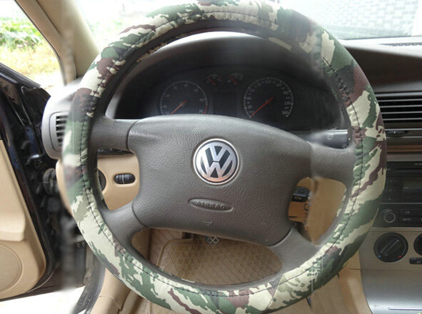 Cool Man Wave Camo Cloth Auto Steering Wheel Covers 15 inch 38CM - Green