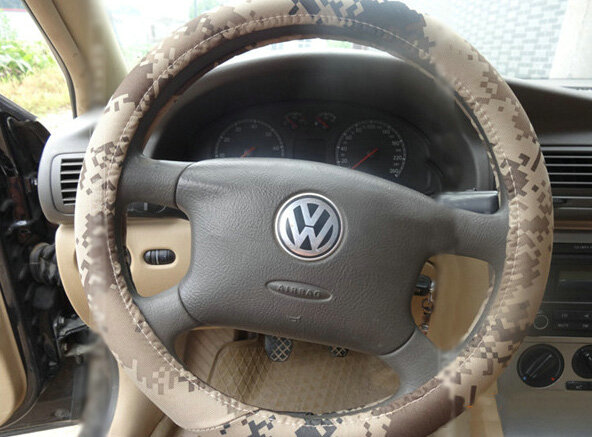 Cool Man Wave Camo Cloth Car Steering Wheel Covers 15 inch 38CM - Beige
