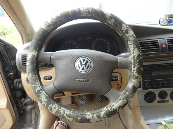 Cool Man Wave Camo Cloth Car Steering Wheel Covers 15 inch 38CM - Green