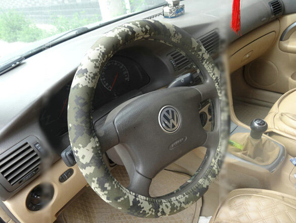 Cool Man Wave Camo Cloth Car Steering Wheel Covers 15 inch 38CM - Green