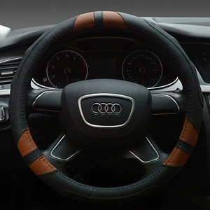 Cooling Auto Steering Wheel Wrap Genuine Leather 15 Inch 38CM - Black Brown