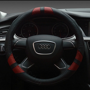 Cooling Auto Steering Wheel Wrap Genuine Leather 15 Inch 38CM - Black Red