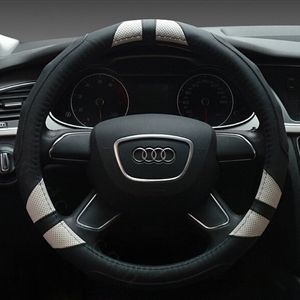 Cooling Auto Steering Wheel Wrap Genuine Leather 15 Inch 38CM - Black White