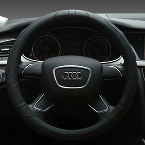 Cooling Auto Steering Wheel Wrap Genuine Leather 15 Inch 38CM - Black