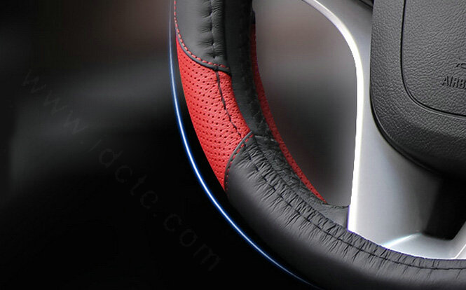 Cooling Car Steering Wheels Covers Genuine Leather 15 Inch 38CM - Beige Brown