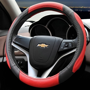 Cooling Car Steering Wheels Covers Genuine Leather 15 Inch 38CM - Black Red