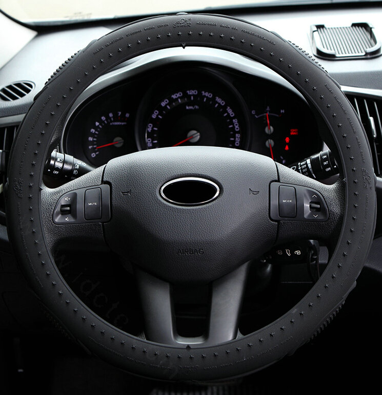 Cooling Colorful Green Rubber Car Steering Wheel Cover 15 Inch 38CM - Black