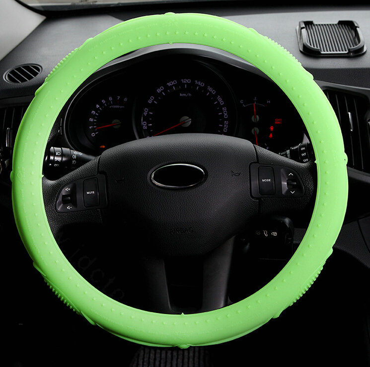 Cooling Colorful Green Rubber Car Steering Wheel Cover 15 Inch 38CM - Green