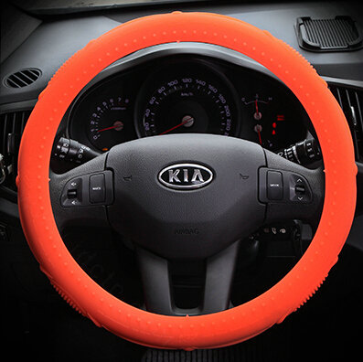 Cooling Colorful Green Rubber Car Steering Wheel Cover 15 Inch 38CM - Orange Red