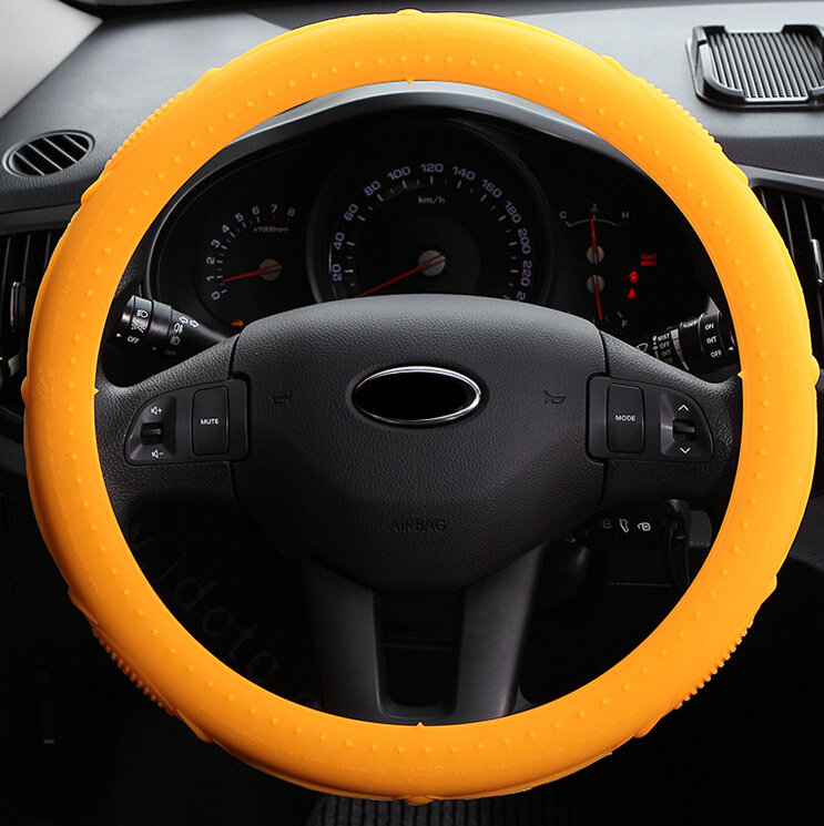 Cooling Colorful Green Rubber Car Steering Wheel Cover 15 Inch 38CM - Orange