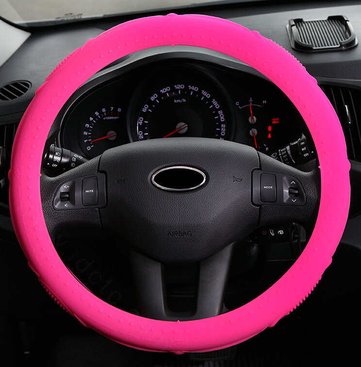 Cooling Colorful Green Rubber Car Steering Wheel Cover 15 Inch 38CM - Pink
