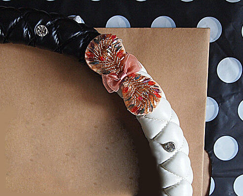 Diamond Bowknot Car Steering Wheel Cover Sheepskin Leather 15 Inch 38CM - Black