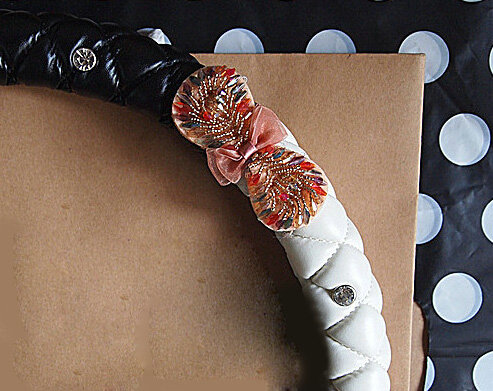 Diamond Bowknot Car Steering Wheel Cover Sheepskin Leather 15 Inch 38CM - Grey