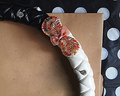 Diamond Bowknot Car Steering Wheel Cover Sheepskin Leather 15 Inch 38CM - Red