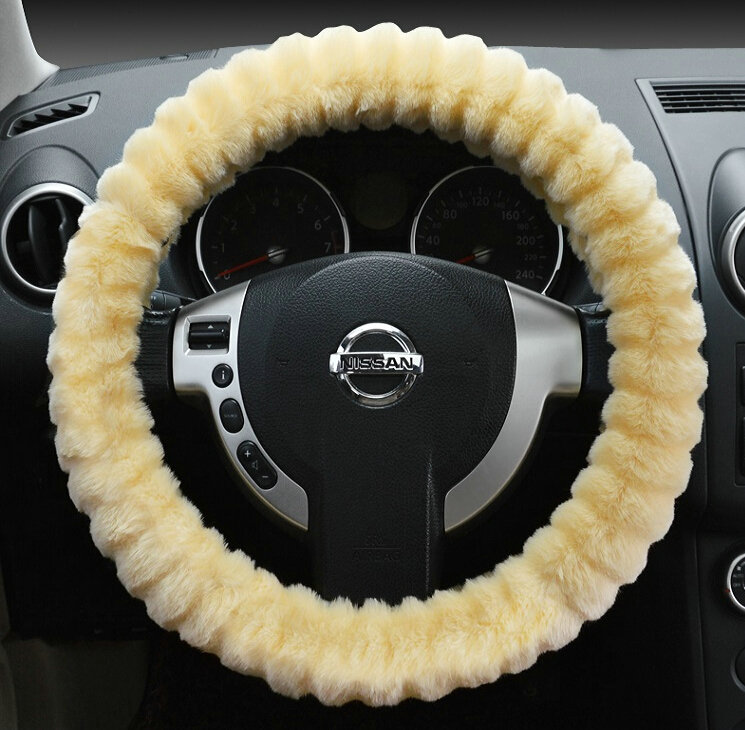 Discount Auto Steering Wheel Covers Velvet 15 Inch 38CM - Beige