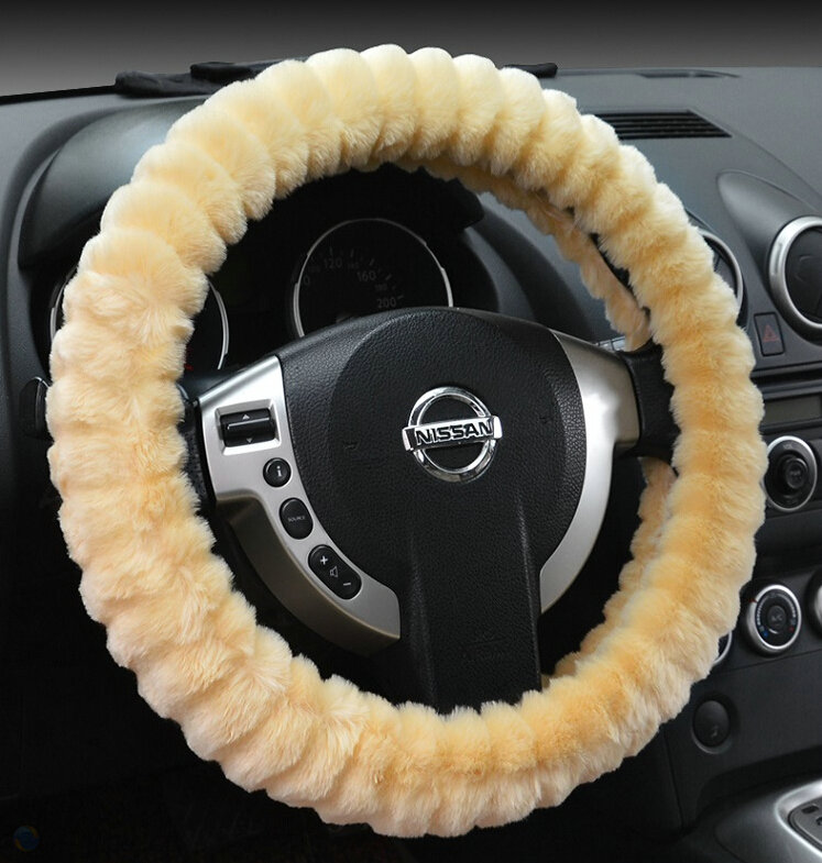 Discount Auto Steering Wheel Covers Velvet 15 Inch 38CM - Beige