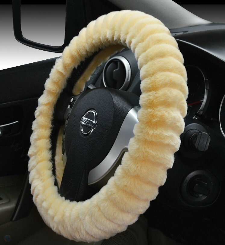Discount Auto Steering Wheel Covers Velvet 15 Inch 38CM - Beige