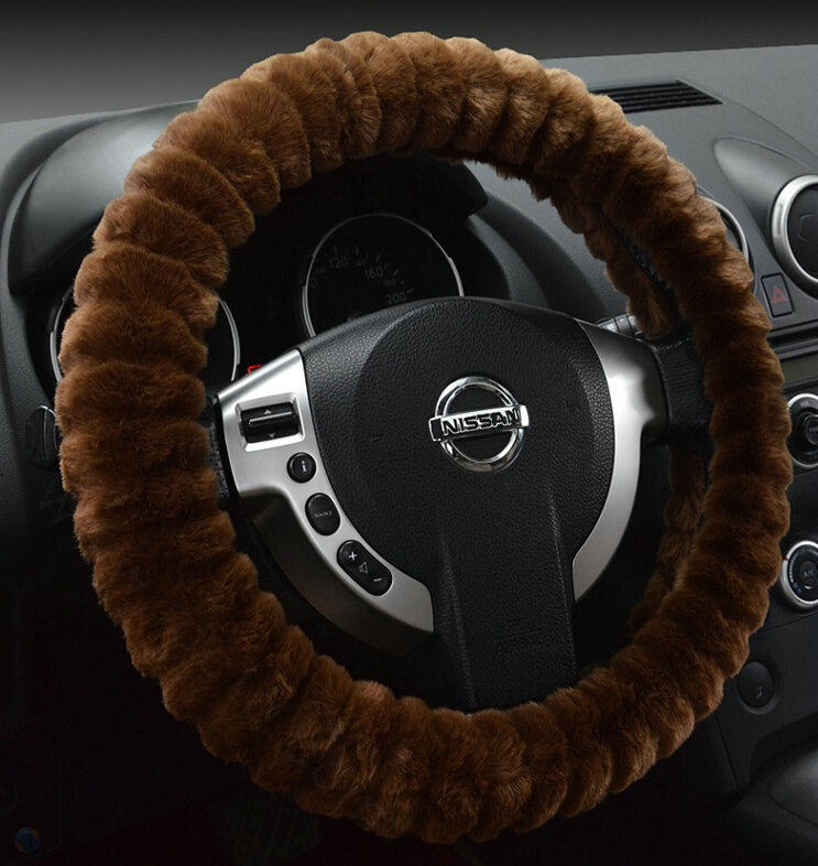 Discount Auto Steering Wheel Covers Velvet 15 Inch 38CM - Brown