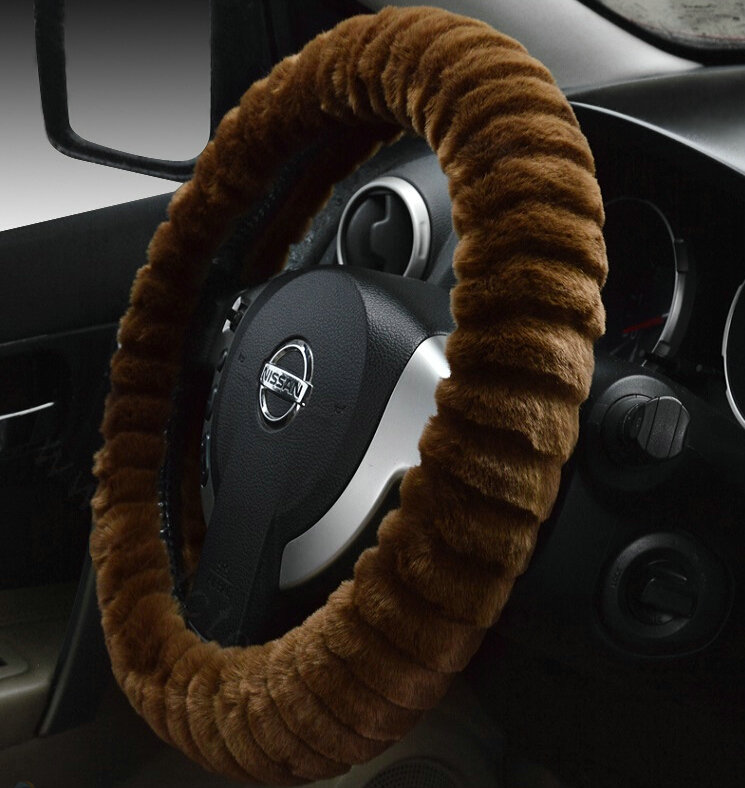 Discount Auto Steering Wheel Covers Velvet 15 Inch 38CM - Brown