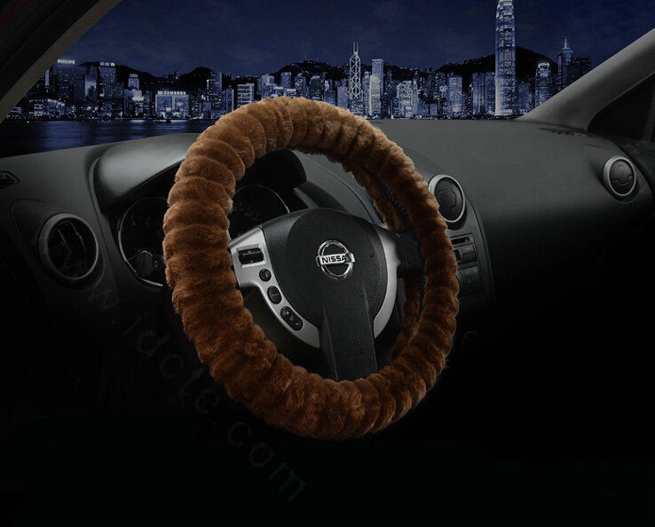 Discount Auto Steering Wheel Covers Velvet 15 Inch 38CM - Brown