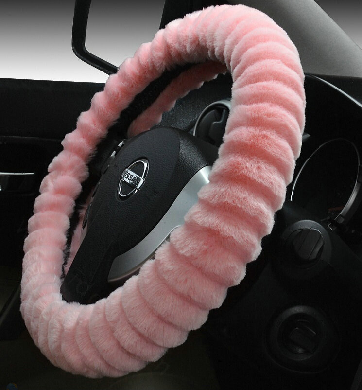 Discount Auto Steering Wheel Covers Velvet 15 Inch 38CM - Pink
