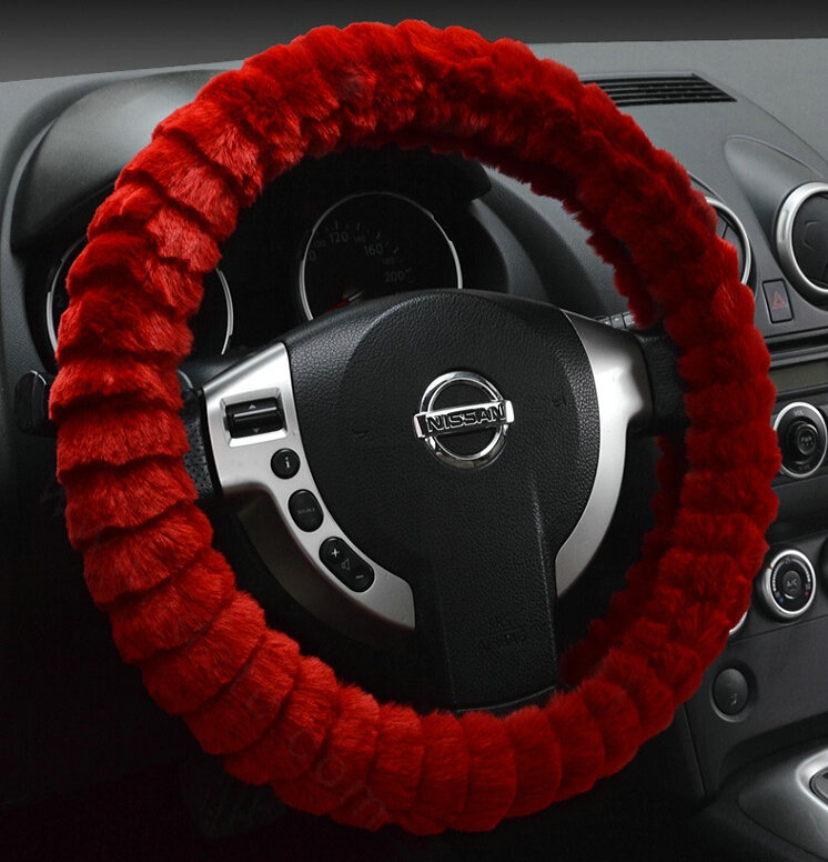 Discount Auto Steering Wheel Covers Velvet 15 Inch 38CM - Red