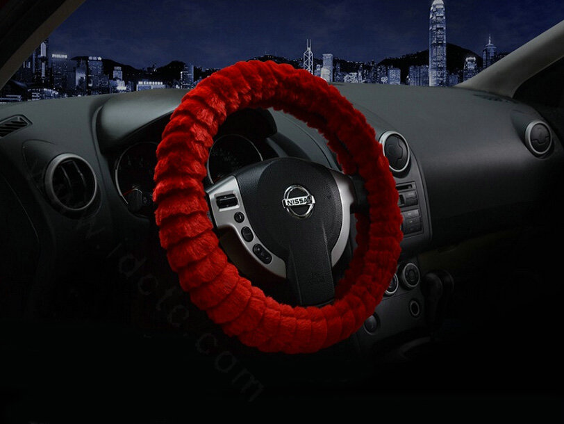 Discount Auto Steering Wheel Covers Velvet 15 Inch 38CM - Red