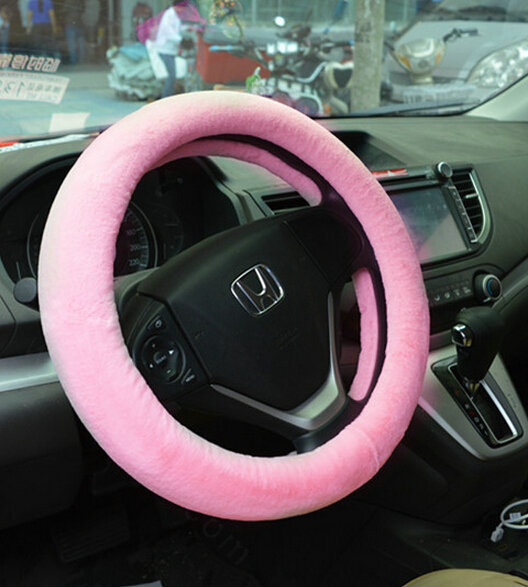Discount Car Steering Wheel Covers Velvet 15 Inch 38CM - Pink