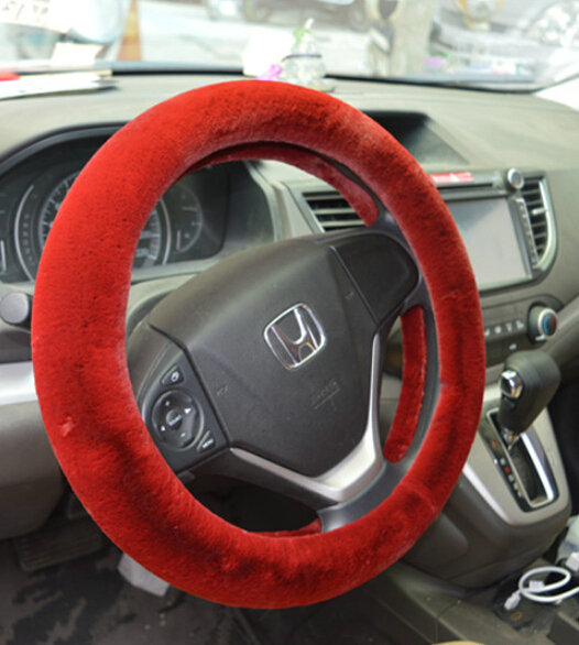 Discount Car Steering Wheel Covers Velvet 15 Inch 38CM - Red