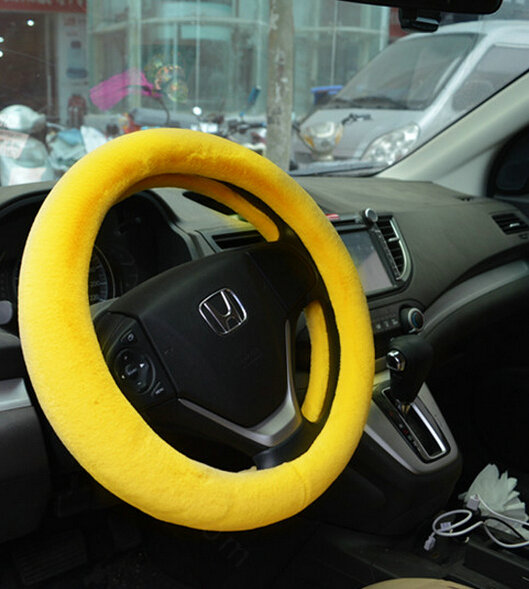 Discount Car Steering Wheel Covers Velvet 15 Inch 38CM - Yellow