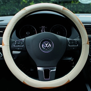 Elegant Auto Steering Wheel Wrap Genuine Leather 15 Inch 38CM - Beige