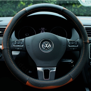 Elegant Auto Steering Wheel Wrap Genuine Leather 15 Inch 38CM - Black Brown