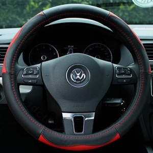 Elegant Auto Steering Wheel Wrap Genuine Leather 15 Inch 38CM - Black Red