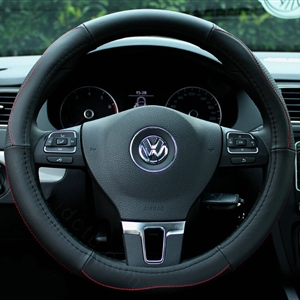 Elegant Auto Steering Wheel Wrap Genuine Leather 15 Inch 38CM - Black