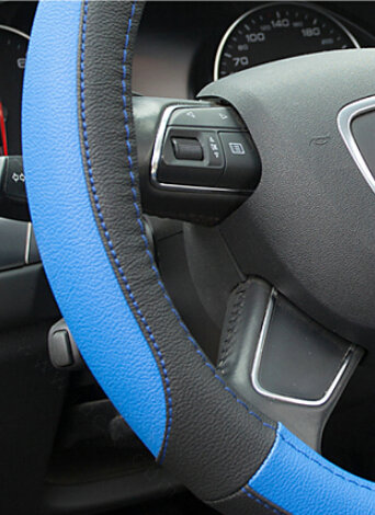 Elegant Car Steering Wheel Wrap PU Leather 15 Inch 38CM - Black Blue