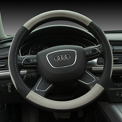 Elegant Car Steering Wheel Wrap PU Leather 15 Inch 38CM - Black Grey