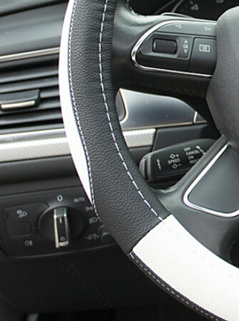 Elegant Car Steering Wheel Wrap PU Leather 15 Inch 38CM - Black White