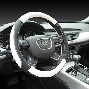 Elegant Car Steering Wheel Wrap PU Leather 15 Inch 38CM - Black White