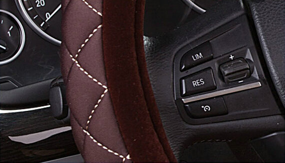 Embroidery Auto Steering Wheel Covers Velvet 15 Inch 38CM - Brown