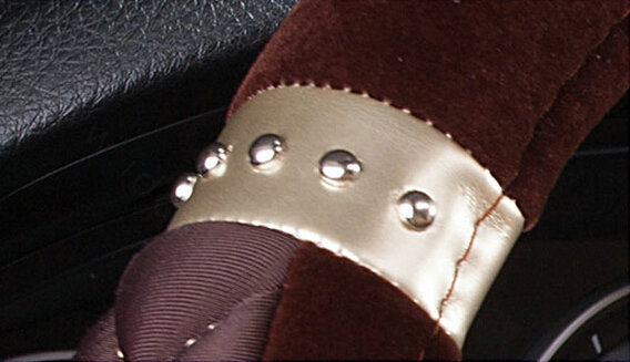 Embroidery Auto Steering Wheel Covers Velvet 15 Inch 38CM - Brown