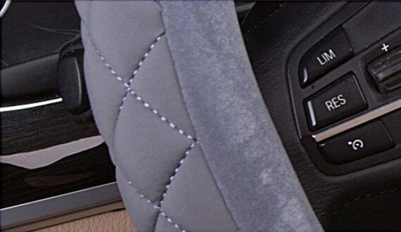 Embroidery Auto Steering Wheel Covers Velvet 15 Inch 38CM - Grey
