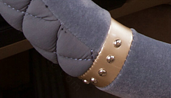 Embroidery Auto Steering Wheel Covers Velvet 15 Inch 38CM - Grey