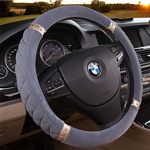 Embroidery Auto Steering Wheel Covers Velvet 15 Inch 38CM - Grey