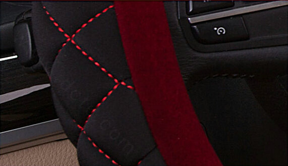 Embroidery Auto Steering Wheel Covers Velvet 15 Inch 38CM - Red