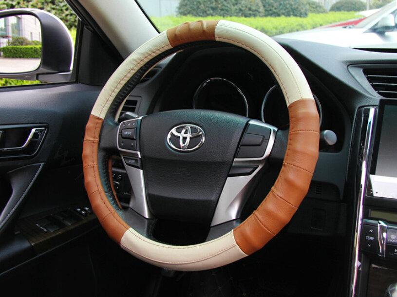 Exquisite Car Steering Wheel Wrap Genuine Leather 15 Inch 38CM - Beige
