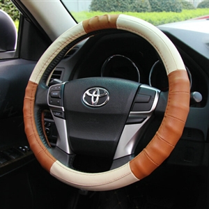Exquisite Car Steering Wheel Wrap Genuine Leather 15 Inch 38CM - Beige