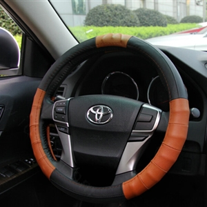 Exquisite Car Steering Wheel Wrap Genuine Leather 15 Inch 38CM - Black Brown