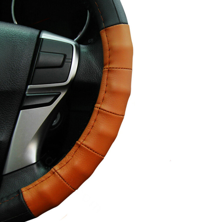 Exquisite Car Steering Wheel Wrap Genuine Leather 15 Inch 38CM - Black Red