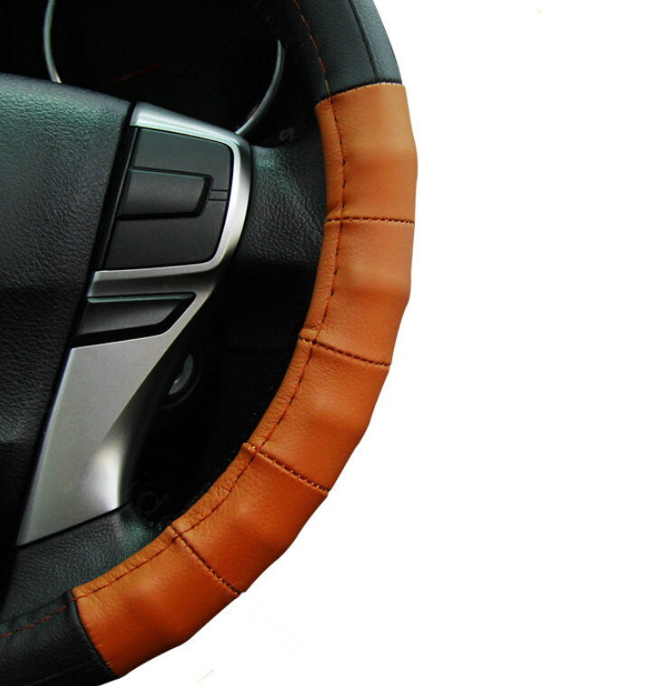 Exquisite Car Steering Wheel Wrap Genuine Leather 15 Inch 38CM - Black